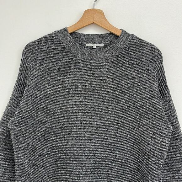 FRNCH Ribbed Textured Boxy Crewneck Pullover 3/4 Sleeve Cotton Sweater S/M - Picture 3 of 13